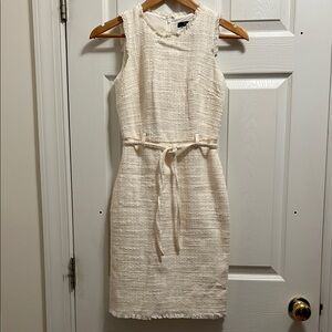 J. Crew Cream Sleeveless Tweed Dress with Fringe Details